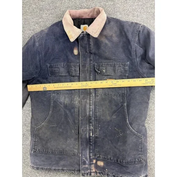 Carhartt Jacket Mens L Dark Navy Duck Quilt Lined Corduroy Collar C03 DNY